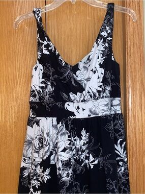 Garnet Hill Maxi Dress Size 6 Black Floral Hi Low Sleeveless Twist Straps Beach